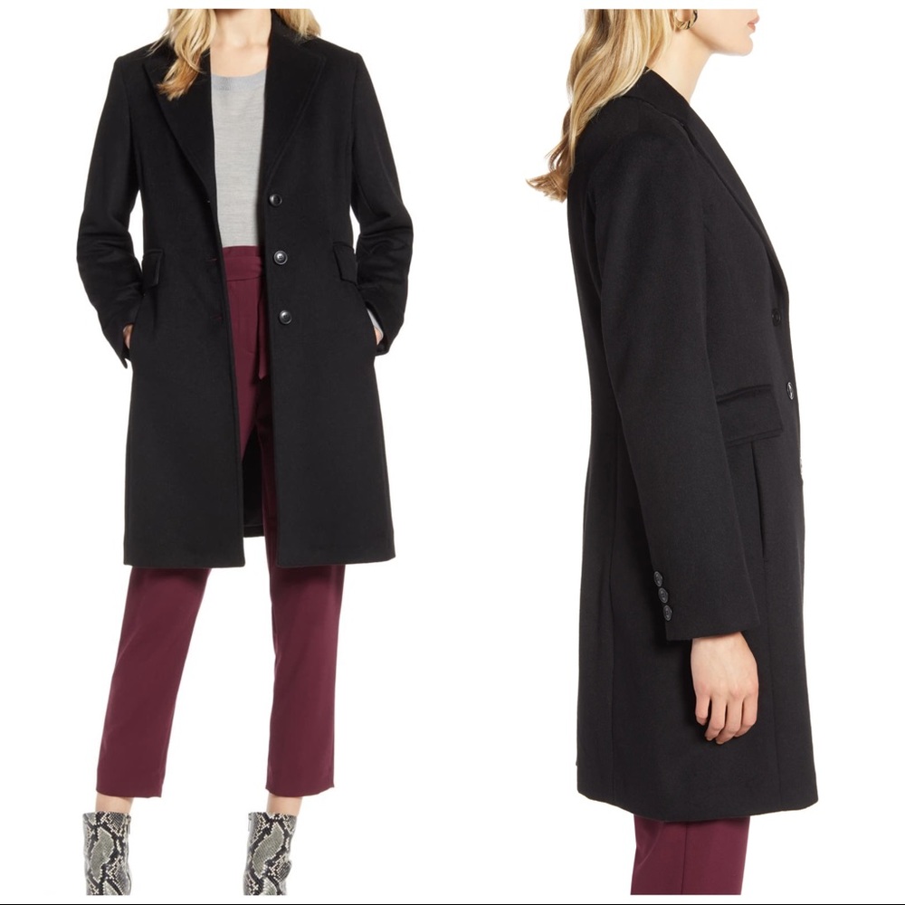 HALOGEN Single Breasted Notch Collar Topper Coat Black Size 8